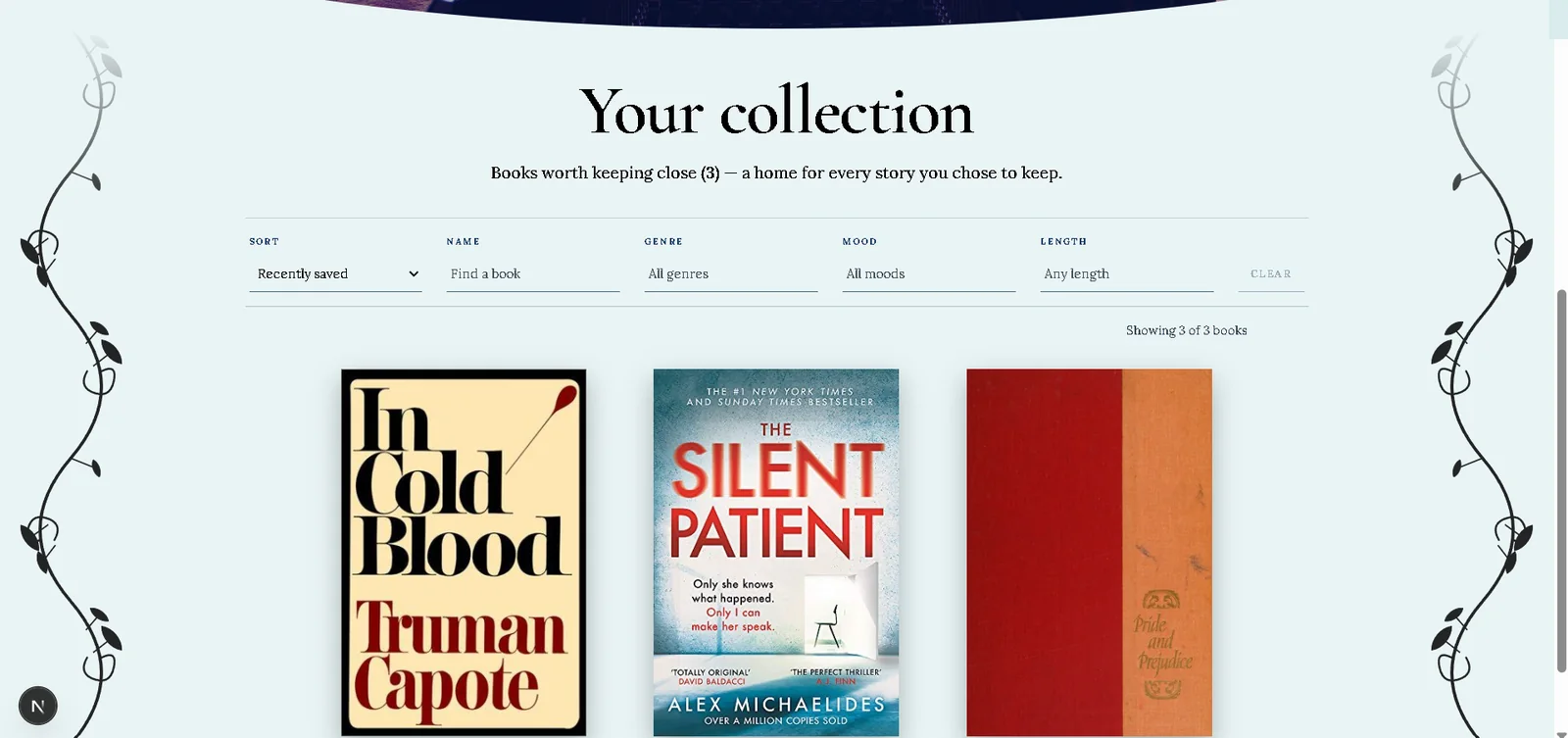 BookMatch saved books library with filters