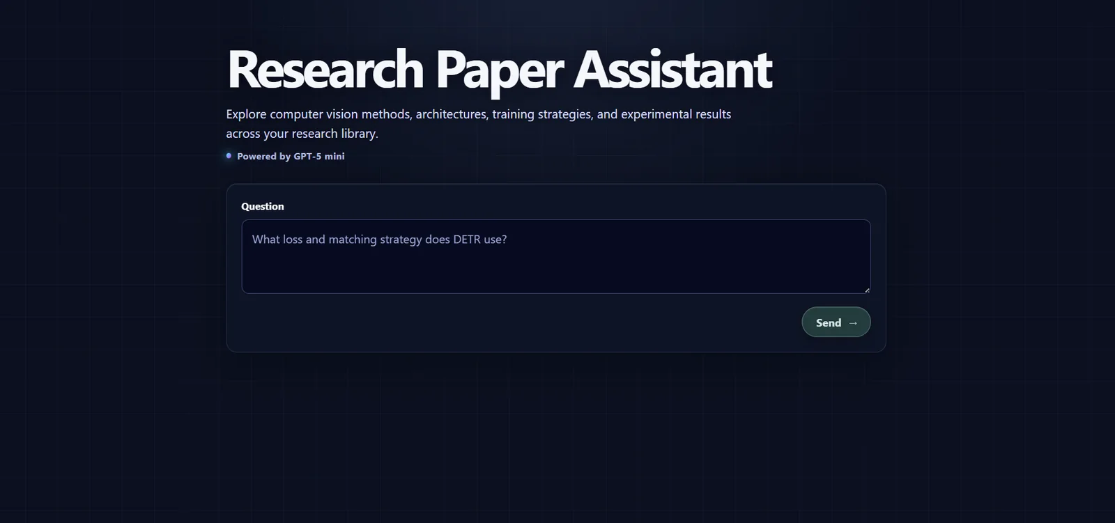 Research Paper Assistant answering a question about DETR